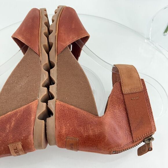 Sorel Joanie II Sandals Women's 10.5 Brown Leather Lace Up Lug Sole Wedge Heel - Picture 9 of 15